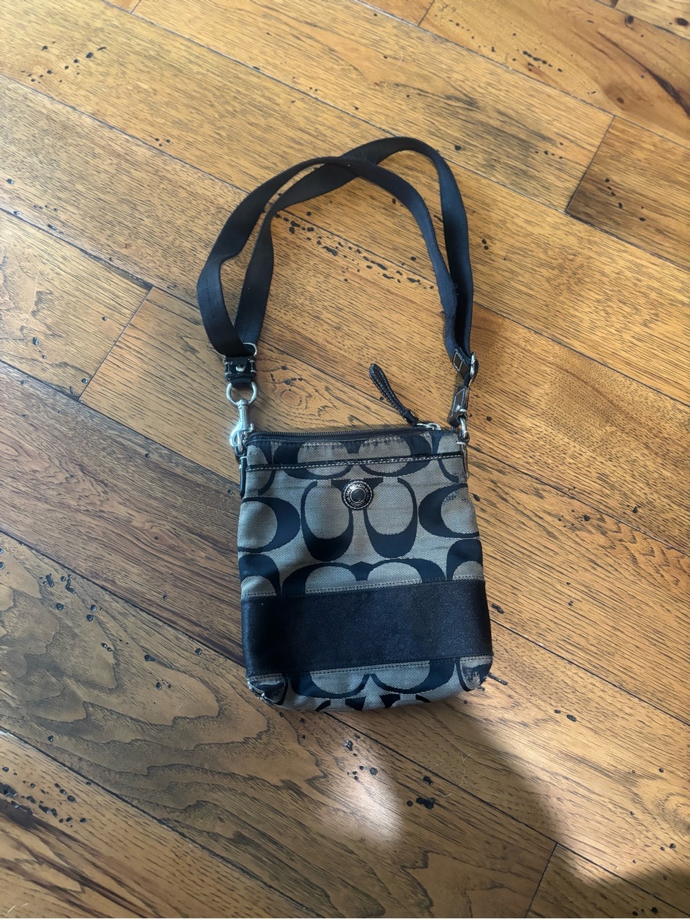Y2K Coach Small Signature C Canvas  Crossbody in Khaki and Black